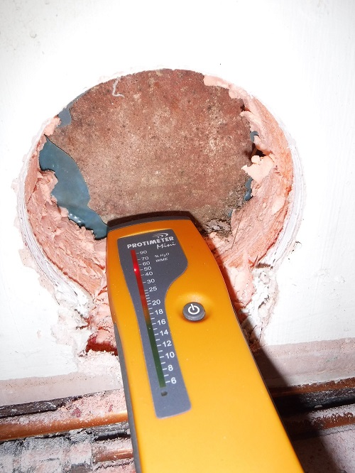 Moisture reading of wall behind IWI @Eric Fewster Core drilled hole to check moisture readings in external wall behind IWI and impermeable membrane